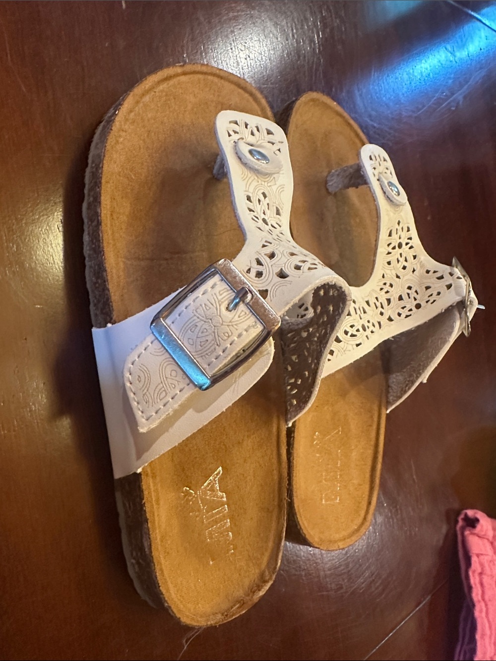 MIA White Laser-Cut Buckle Kids Sandals